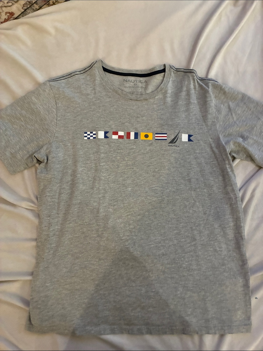 Nautica Gray Short Sleeve Tee with Nautical Flag Graphic